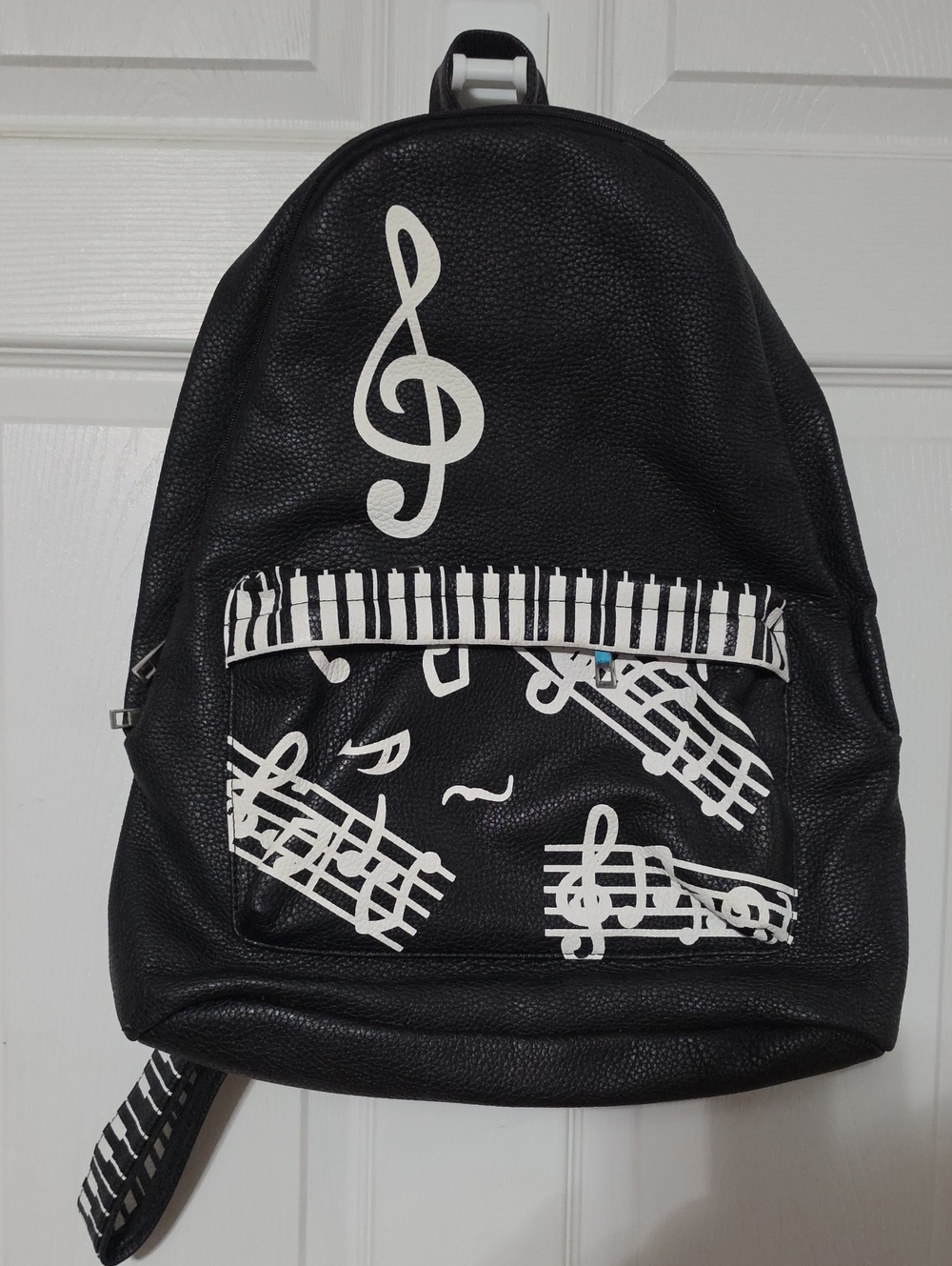Music Note Black Backpack with White Piano and Staff Accents